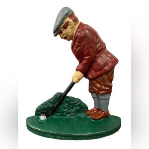 Vintage Golfer Golfing Golf Cast Iron Door Stop Bookend Retro